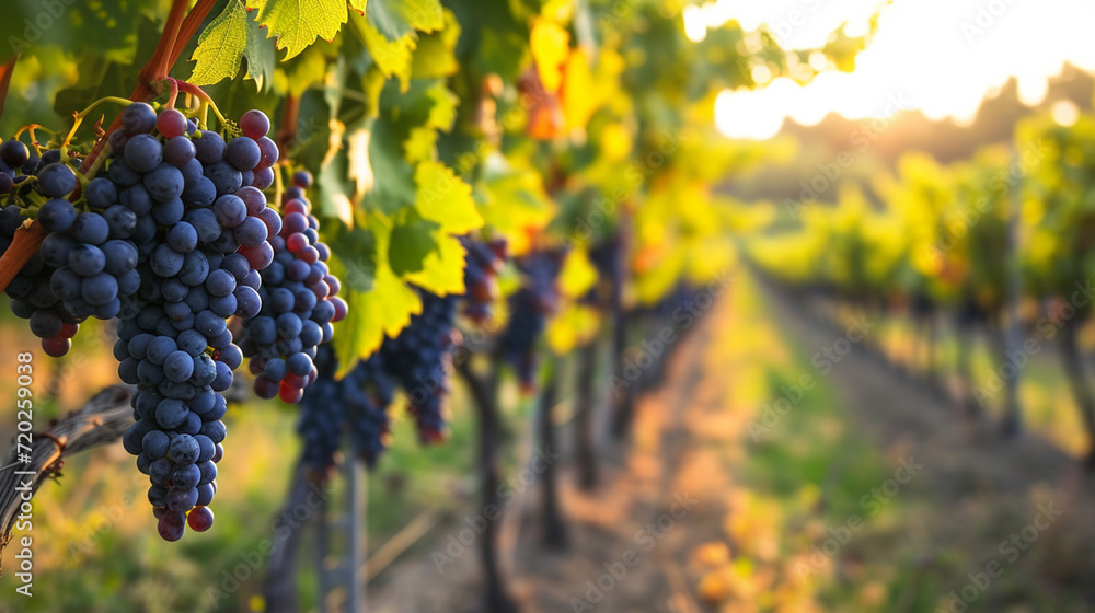 A vine vineyard with black grapes