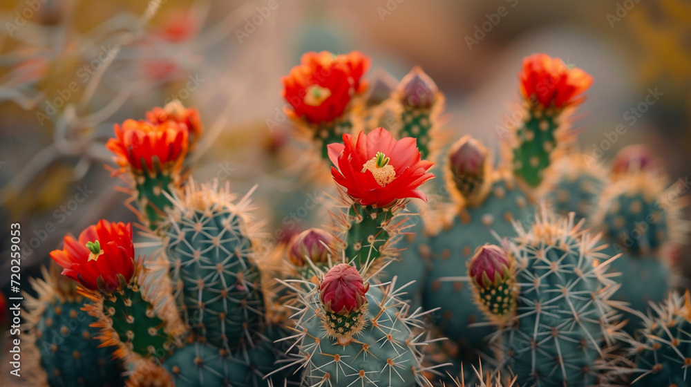 Cacti with red desert flowers Cacti with red desert flowers
