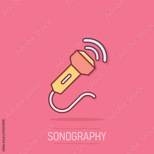 Ultrasound icon in comic style. Scanner equipment cartoon vector illustration on isolated background. Ultrasonic splash effect business concept.