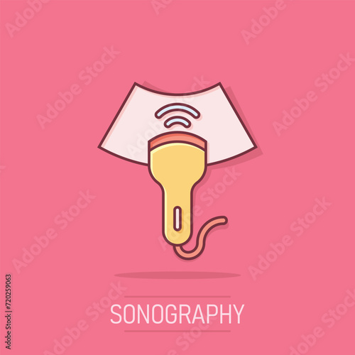 Ultrasound icon in comic style. Scanner equipment cartoon vector illustration on isolated background. Ultrasonic splash effect business concept.
