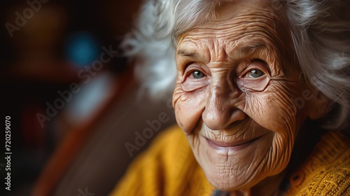 A joyous elderly individual with prominent wrinkles, radiating warmth and contentment.