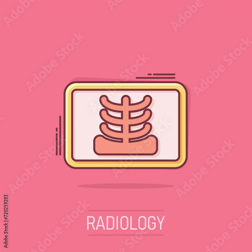 X-ray icon in comic style. Radiology cartoon vector illustration on isolated background. Medical scan splash effect business concept.