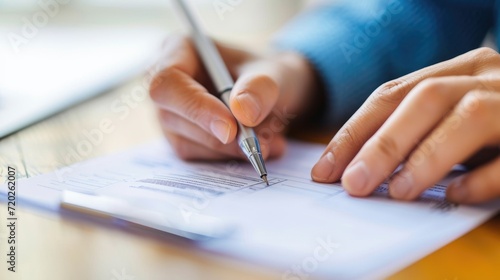 A detailed close-up of a person diligently filling out a bank deposit slip.