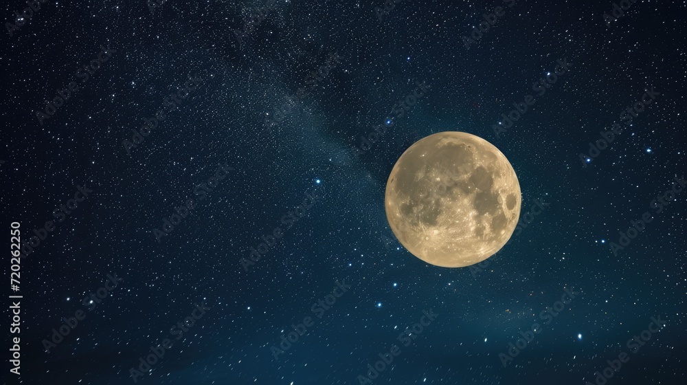 A breathtaking night sky adorned with glittering stars under a luminous full moon.