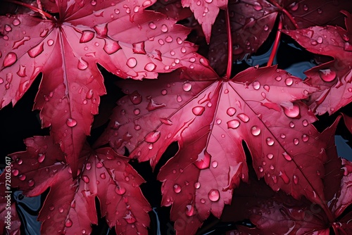 red leaf with water drops. rain drops on pink leaves. rain drops on red leaves background