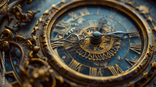 This close-up showcases the intricate design of a vintage clock, with its mesmerizing details and timeless charm.