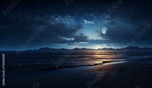 Ocean during a stomy night landscape with moon and stars