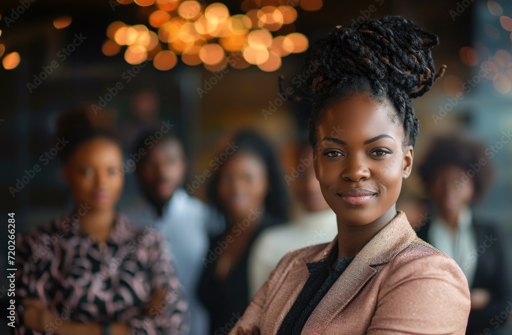 Portrait of a black businesswoman with a team