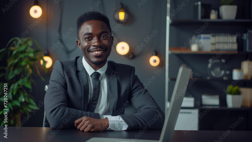 Handsome cheerful African-American man in working office Handsome cheerful African-American man in working office