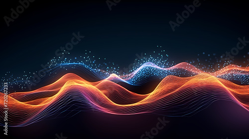 Abstract vector background with dynamic waves of particles and lines