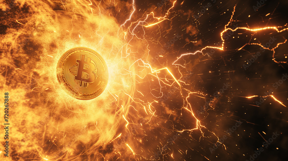 Fototapeta premium Bitcoin Amidst Energy Storm Cryptocurrency Concept