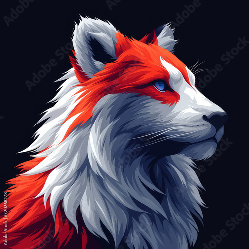 Stylized Fox Portrait with Blue and Red Accents  © Toey Meaong