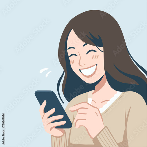 flat illustration of a person laughing while holding a phone