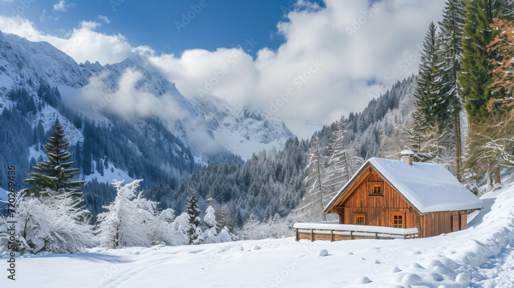 Germany bavaria secluded hut in snow-capped