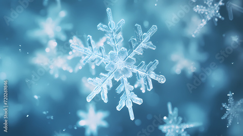 Beautiful winter Christmas glowing background with falling snowflakes, winter background © ting