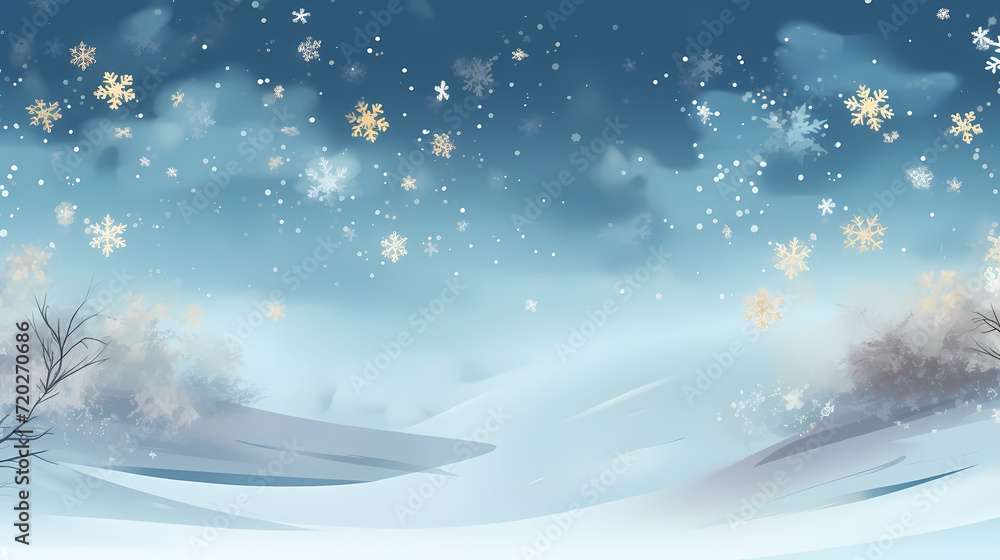 Beautiful winter Christmas glowing background with falling snowflakes, winter background