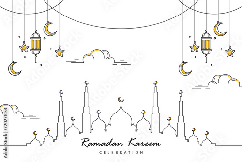 Flat islamic celebration line art poster design illustration