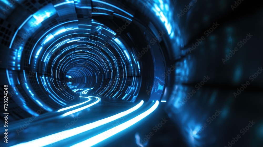Blue light in the tunnel in futuristic style Blue light in the tunnel in futuristic style