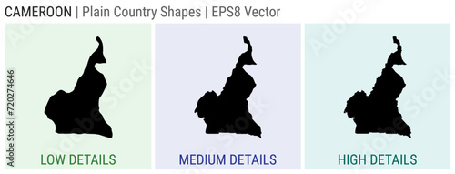 Cameroon - plain country shapes. Low, medium, and high detailed maps of Cameroon. EPS8 Vector illustration.