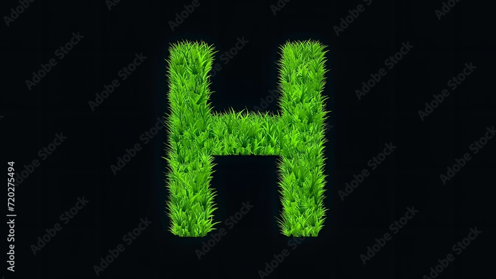 Beautiful illustration on English alphabet H with green grass effect on plain black background Beautiful illustration on English alphabet H with green grass effect on plain black background