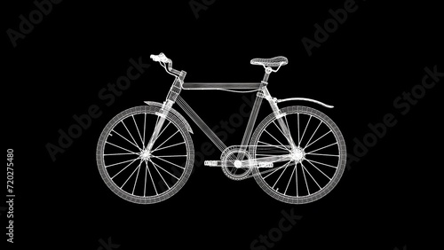 Beautiful illustration wireframe bicycle on plain black background