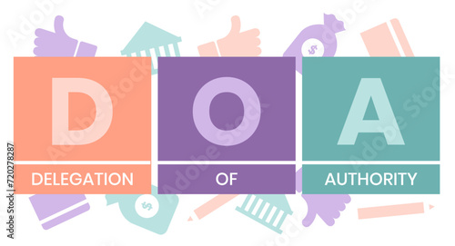 DOA Delegation of authority acronym. business concept background. vector illustration concept with keywords and icons. lettering illustration with icons for web banner, flyer