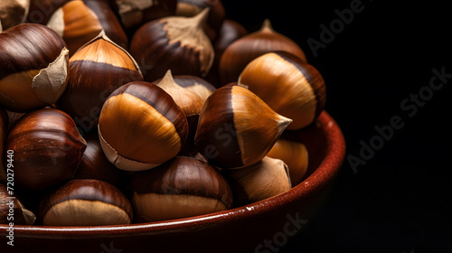 Hazelnuts on a black background. Neural network AI generated