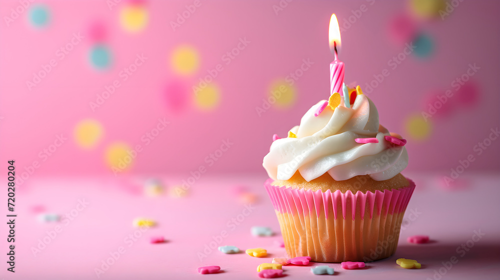 One cupcake with candles for the birthday boy on an isolated background One cupcake with candles for the birthday boy on an isolated background