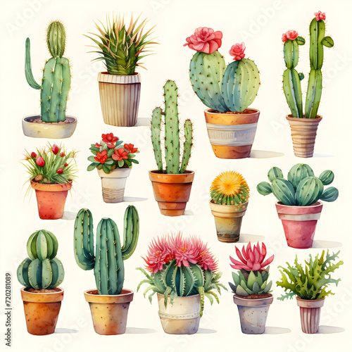 A variety of cactus illustrations on a white background  © PixelHD