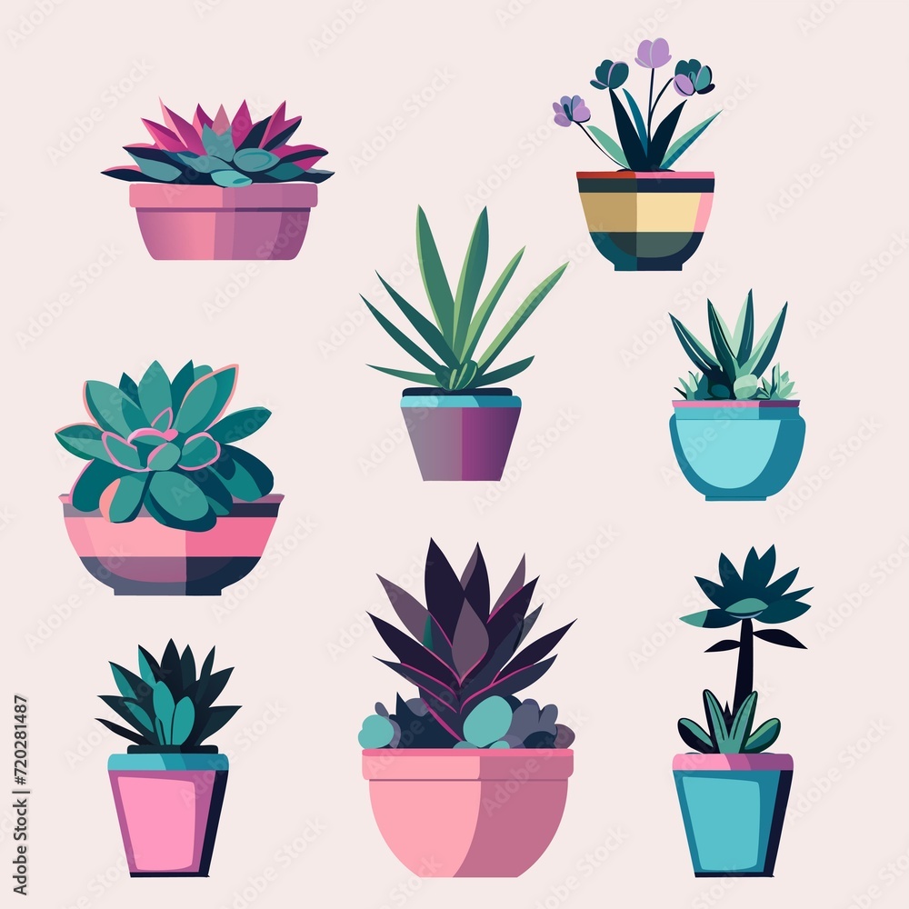 A set of succulents for the home. Fashionable indoor plants for home decor cartoon vector A set of succulents for the home. Fashionable indoor plants for home decor cartoon vector