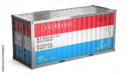 Freight shipping container with national flag of Luxembourg on white background - 3D illustration