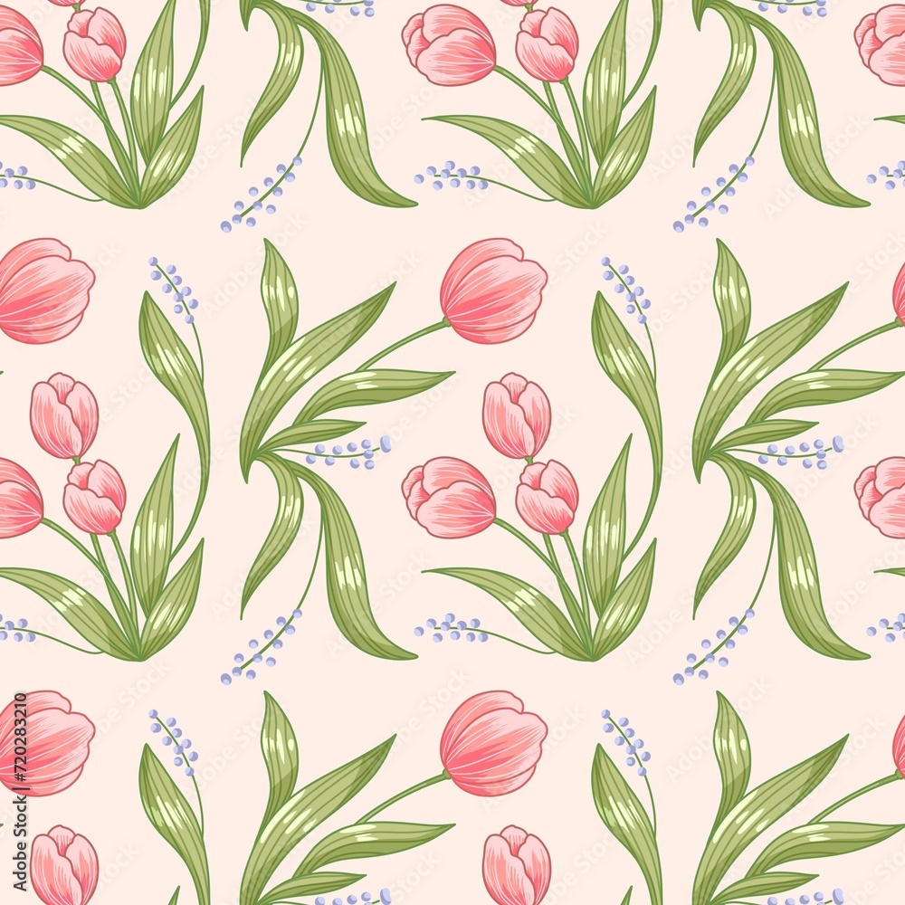 seamless pattern pink tulip flowers seamless pattern pink tulip flowers