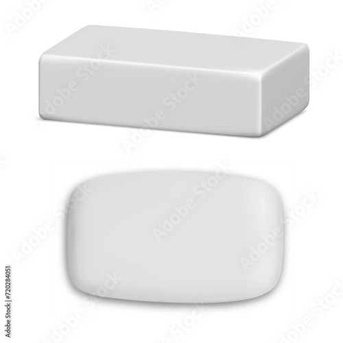 White soap bar mockup. Realistic solid soap blank template, clear for paper package wrapper. Isolated rectangle shape diy cosmetic butter. Medicine antibacterial soap, beauty moisturizing