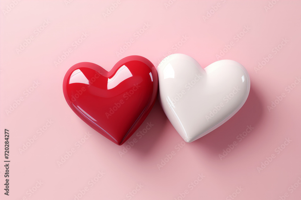 Two little hearts, a symbol of couple for Valentine's Day greeting card and love celebrations