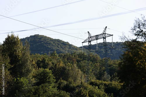 High voltage lines. Electrical current. Electricity.