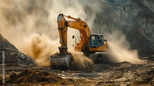 An Excavator Digging Trenches at a Construction Site  Powerful Machinery in Dynamic Action  Emphasizing the Precision of Excavation Work