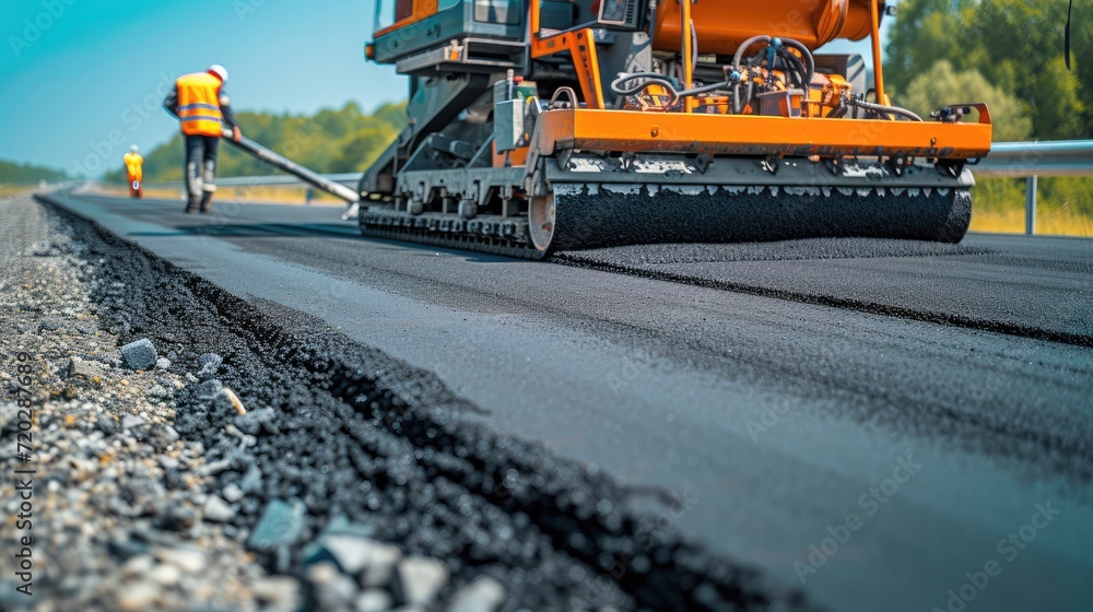 Precision Paving: Road Construction Excellence - A Paver Machine Laying Asphalt on a Newly Built Highway, Illustrating the Technology Behind Smooth Road Surfaces.
Precision Paving: Road Construction Excellence - A Paver Machine Laying Asphalt on a Newly Built Highway, Illustrating the Technology Behind Smooth Road Surfaces.