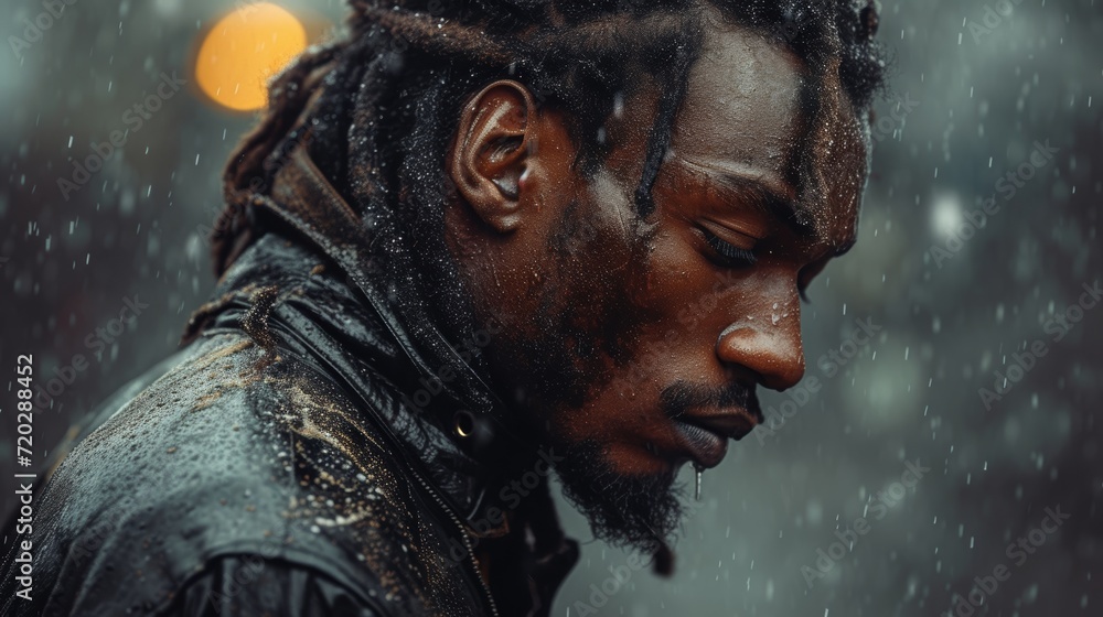 Stylish Man with Dreadlocks in Leather Jacket on Charcoal Background Generative AI Stylish Man with Dreadlocks in Leather Jacket on Charcoal Background Generative AI