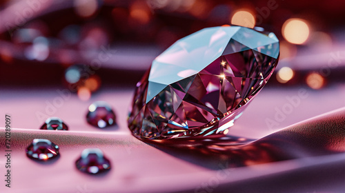 Bellissimo diamante e altre pietre preziose su tessuto rosa photo