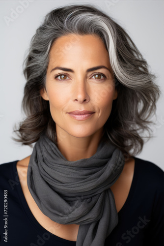 Face portrait of elegant woman with grey hair