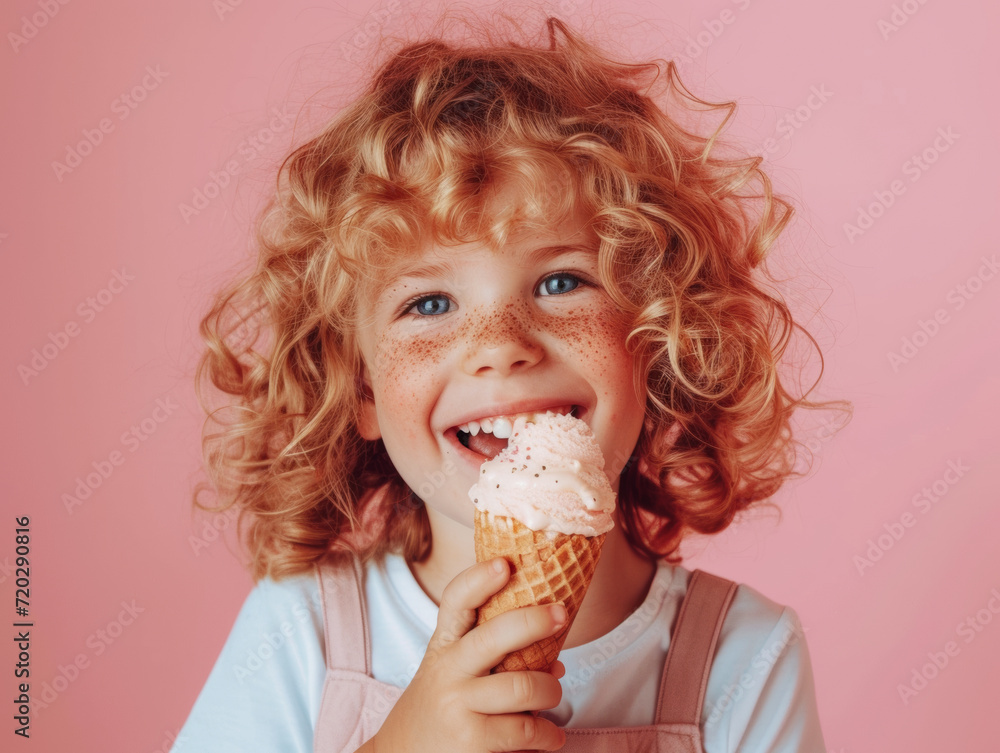 Little child enjoying a delicious ice cream on a sunny summer day Little child enjoying a delicious ice cream on a sunny summer day