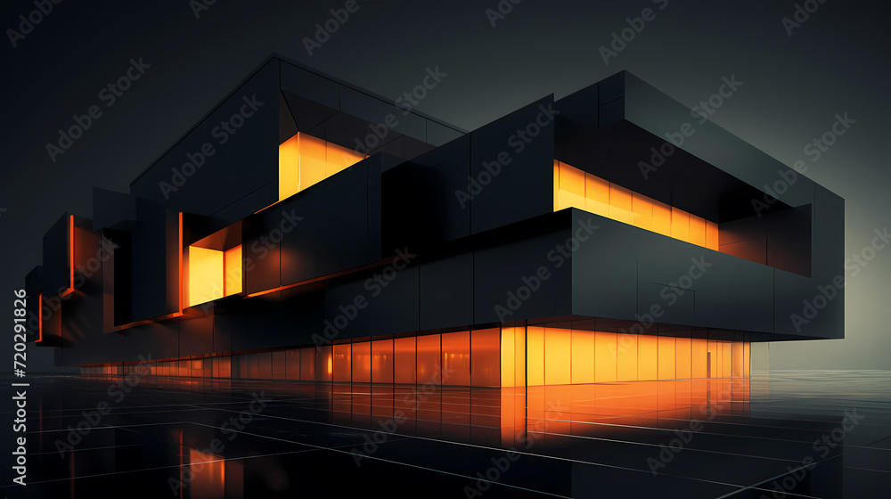 Fototapeta premium 3d render of abstract futuristic architecture with empty concrete floor