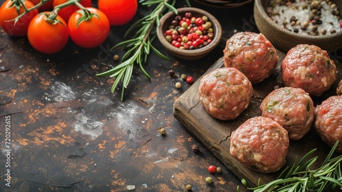 Seasoned raw meatballs with fresh herbs, ready for cooking