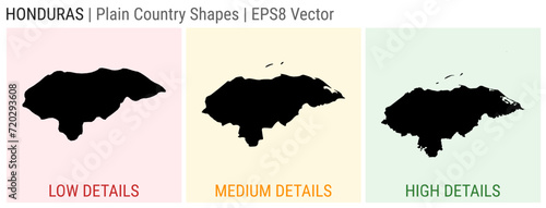 Honduras - plain country shape. Low, medium, and high detailed maps of Honduras. EPS8 Vector illustration.