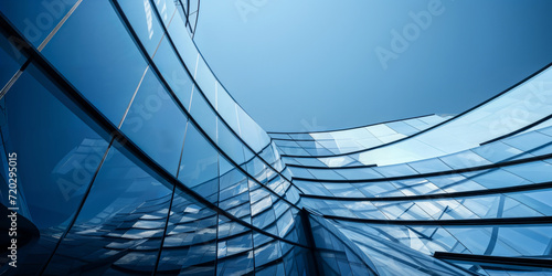 Foto Modern architectural elegance: Upward view of a futuristic skyscraper's curved g