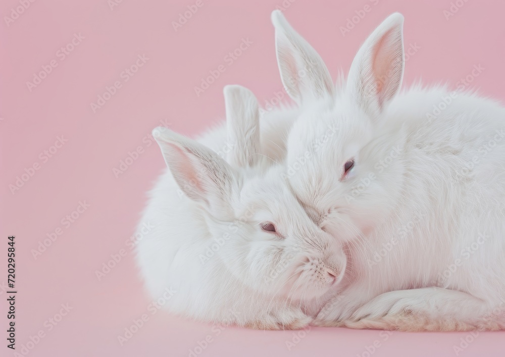 Obraz premium Two White Rabbits Lying Together