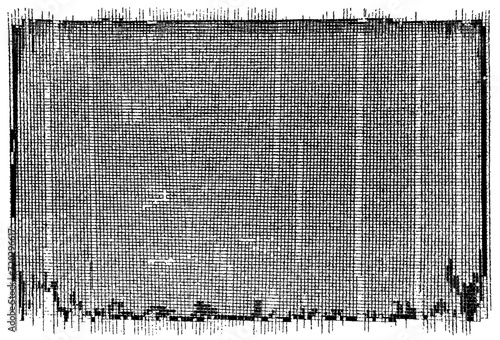 Distressed crosshatch pattern. Illustration of fabric with torn ends. Cotton fabric texture isolated on a white background.