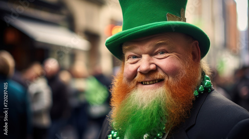 Cheerful man with green beard enjoying St. Patrick's Day