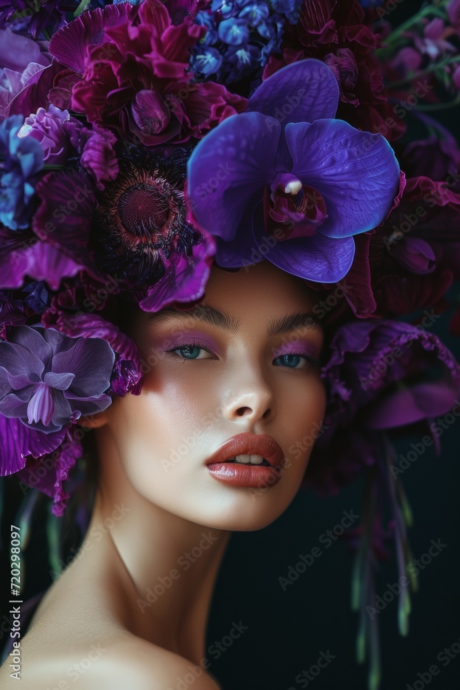 Naklejka premium an elegant model with a flower crown on her head