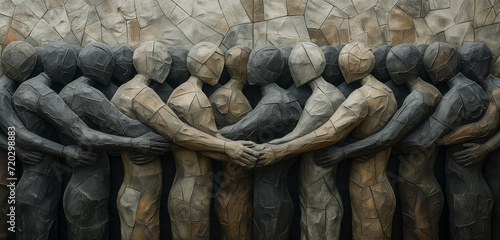 Concept sculpture of national unity, everyone supports each other and is united photo